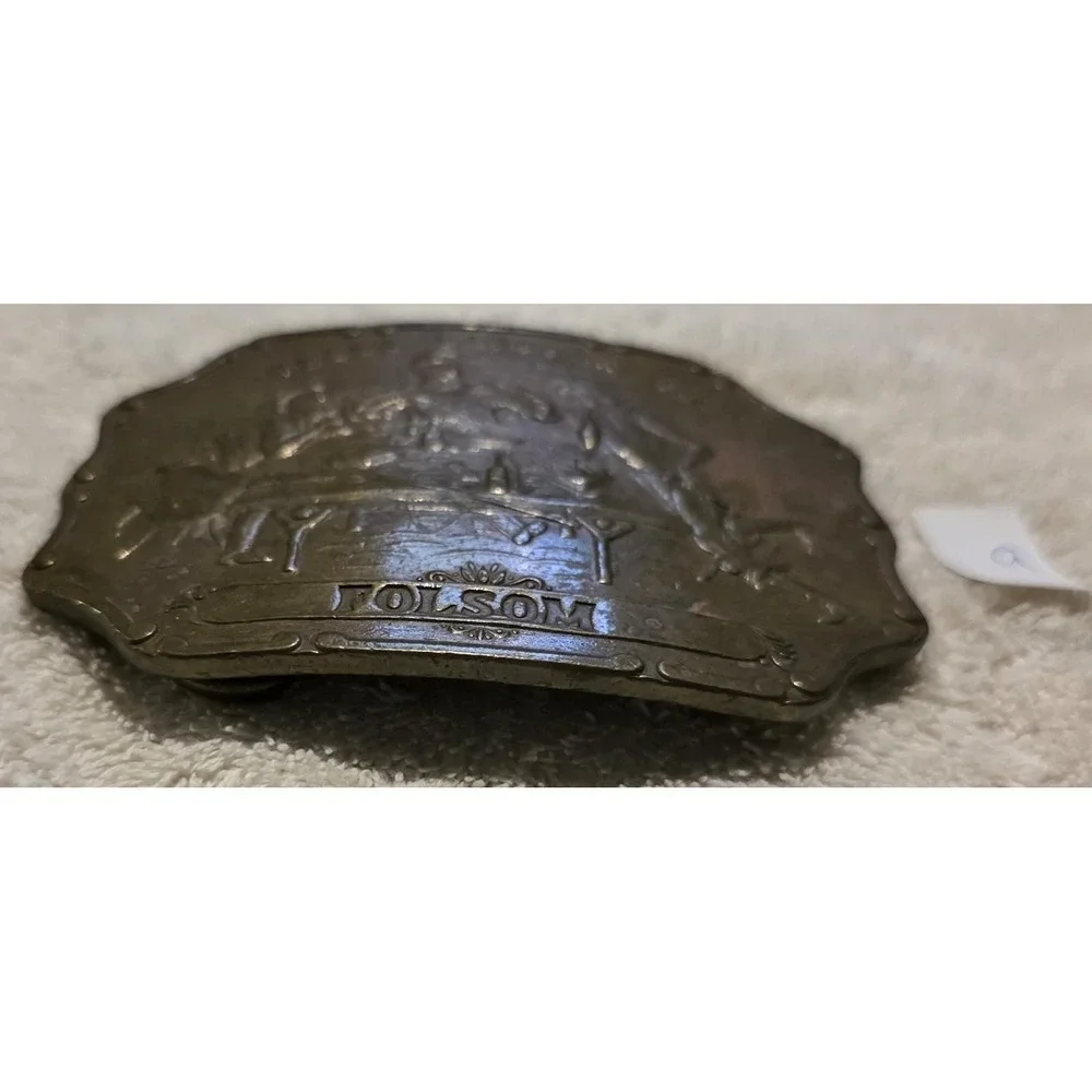 Vintage Wells Fargo & Co Folsom Brass Belt Buckle Old West Gambling Saloon 9
